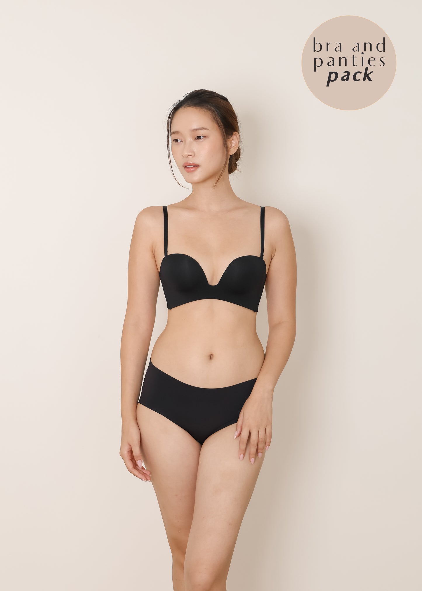 Plunge Push-up Bra & Panties Pack (Black)