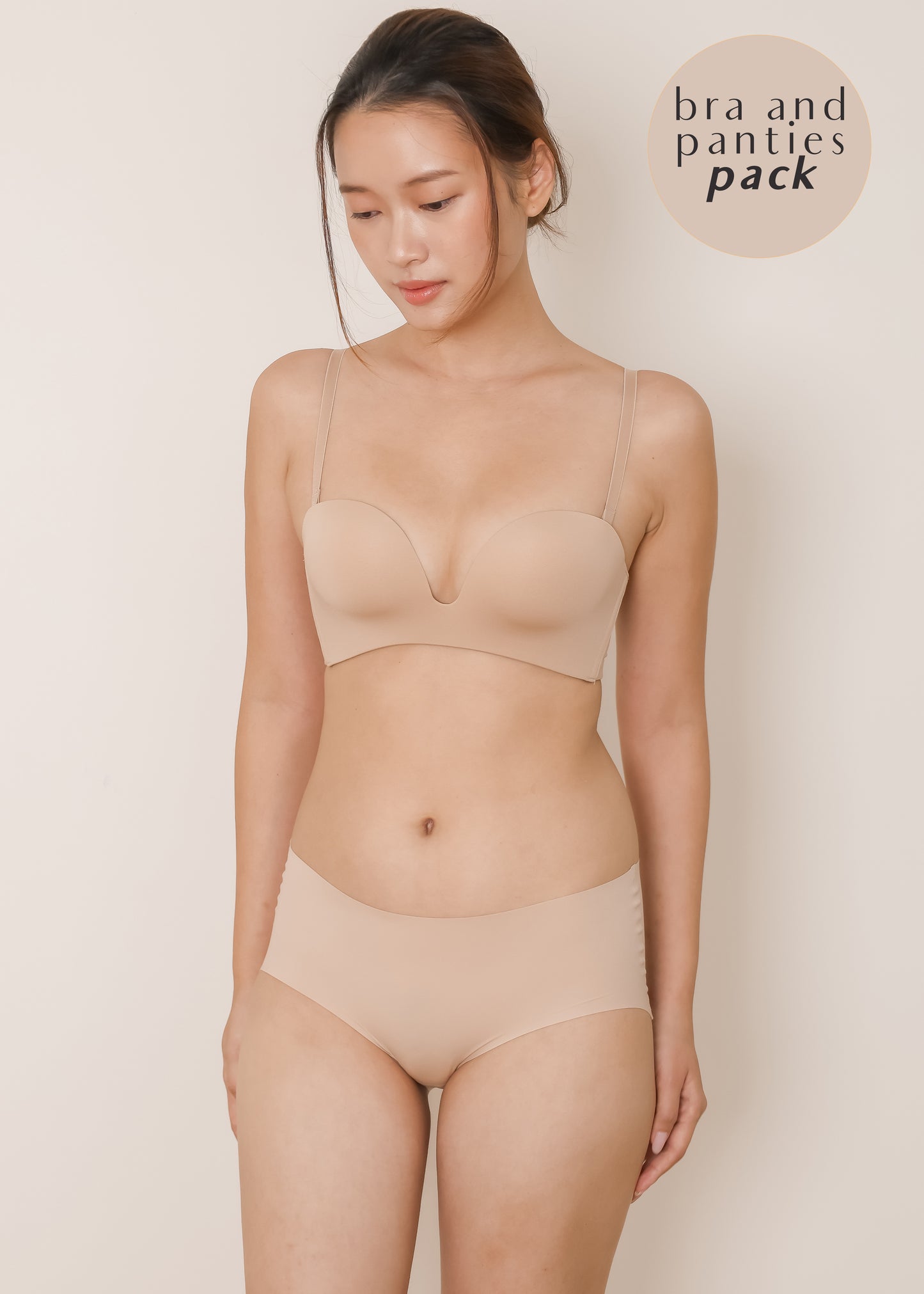 Plunge Push-up Bra & Panties Pack (Nude)