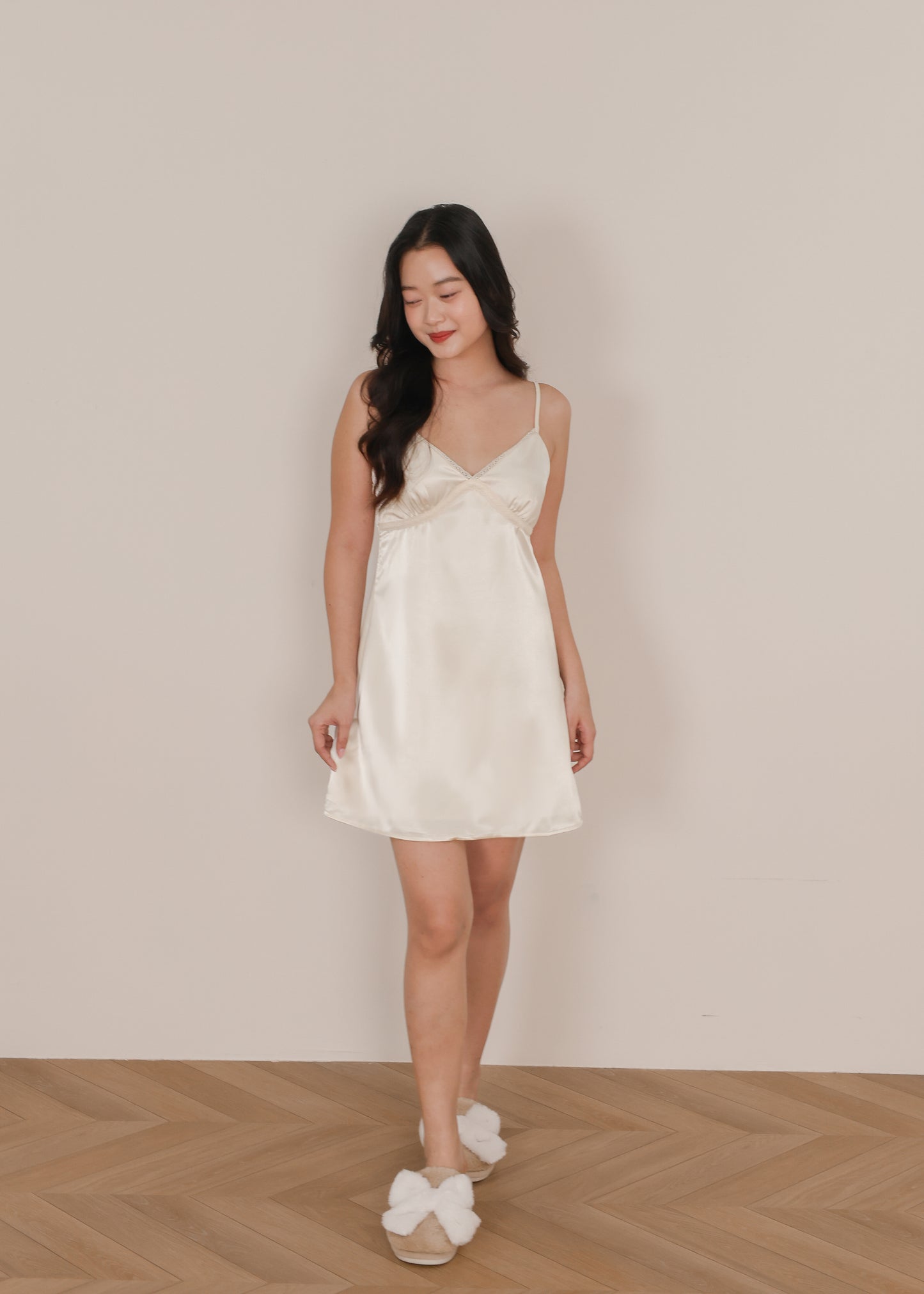 AIRE Minimal Lace Slip Dress (Champagne, Midnight)