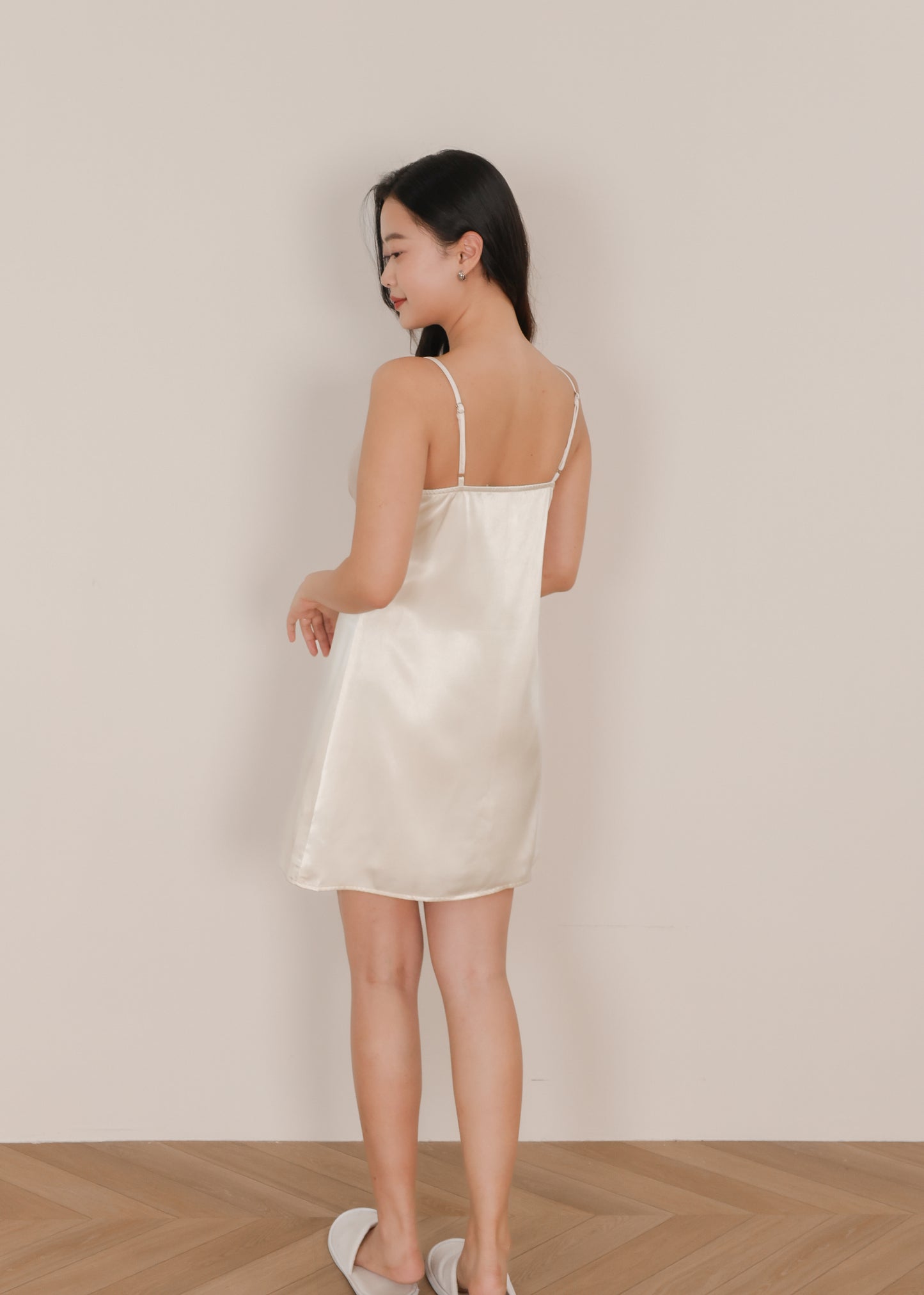 AIRE Minimal Lace Slip Dress (Champagne, Midnight)