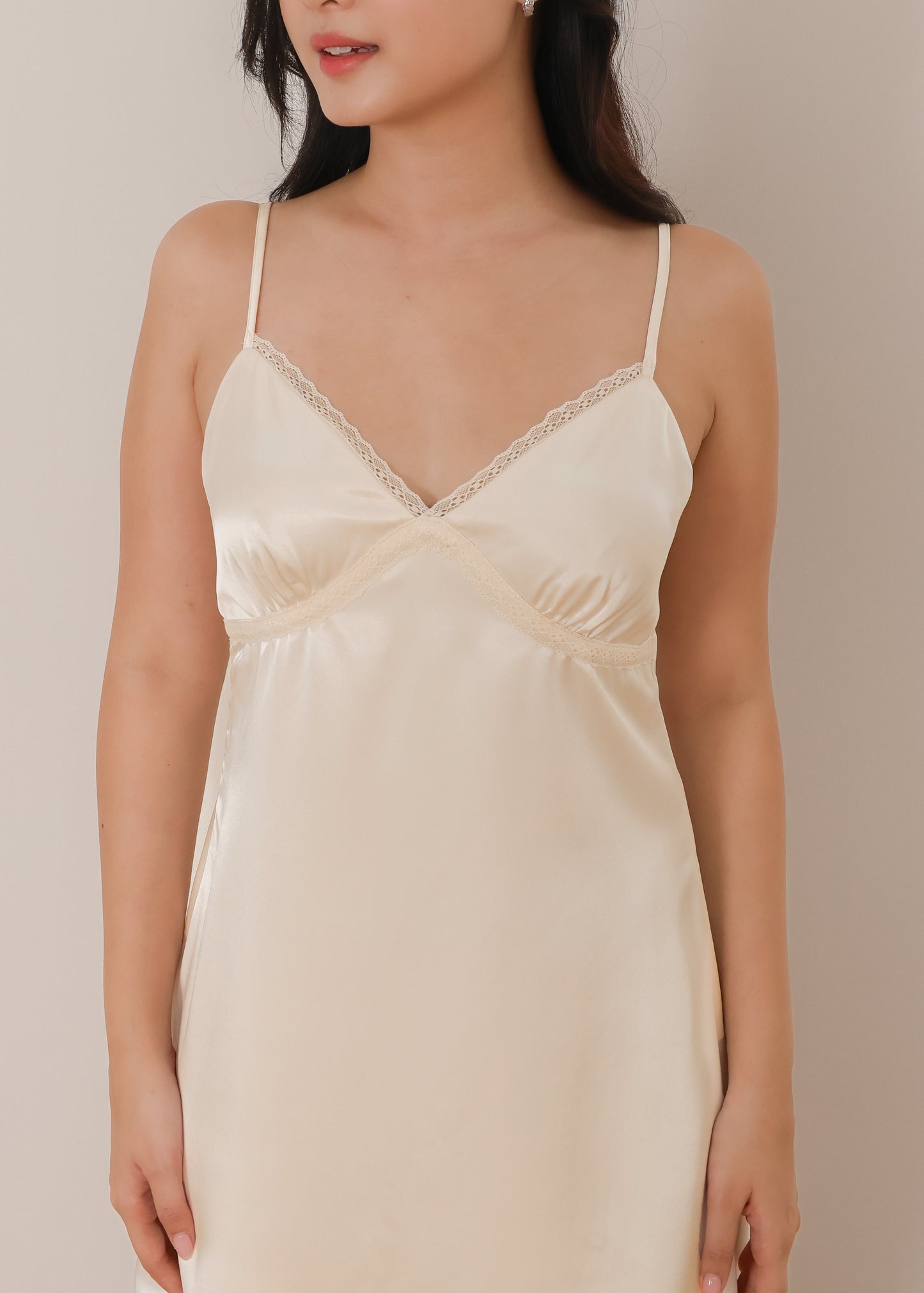 AIRE Minimal Lace Slip Dress (Champagne, Midnight)