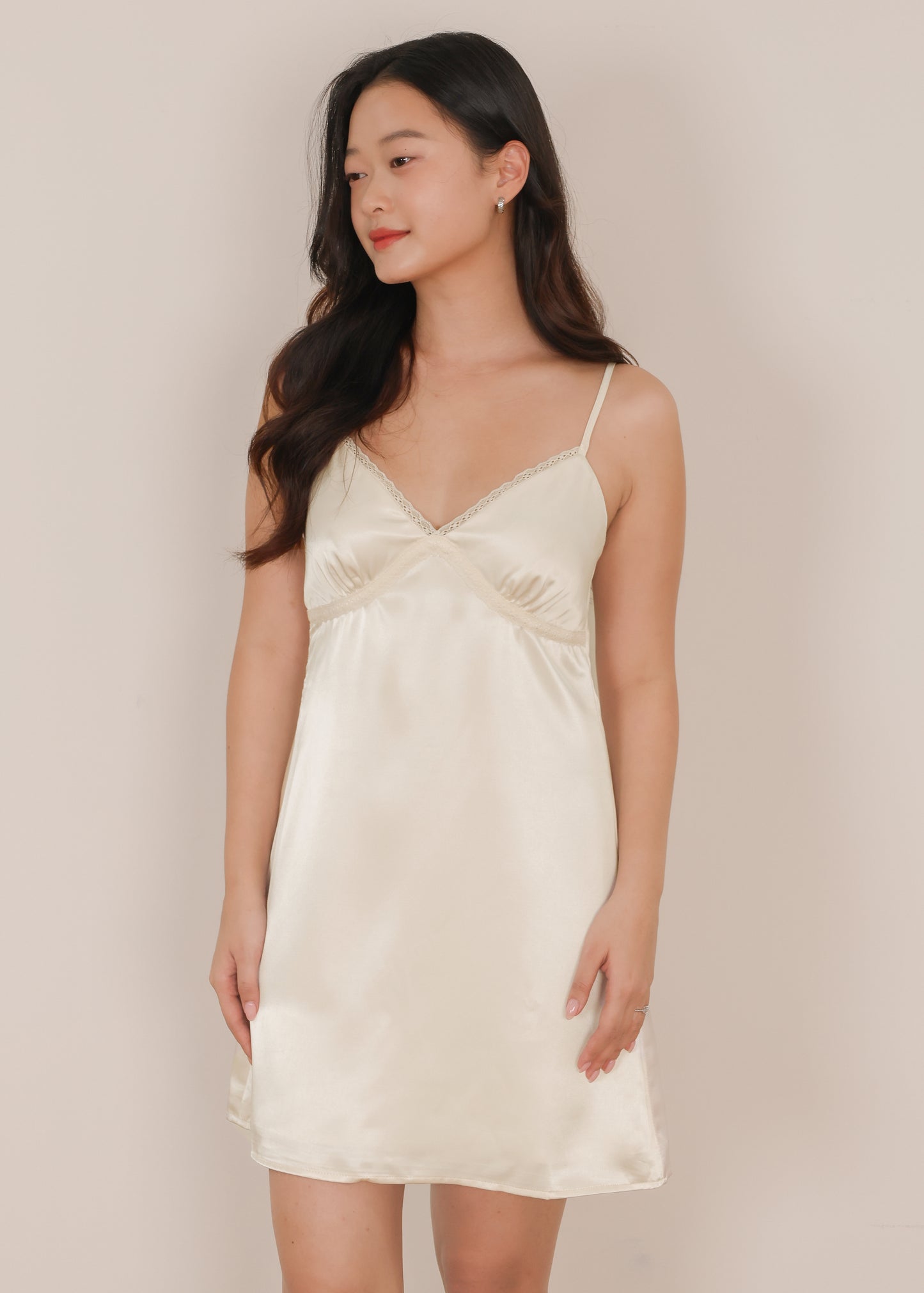 AIRE Minimal Lace Slip Dress (Champagne, Midnight)