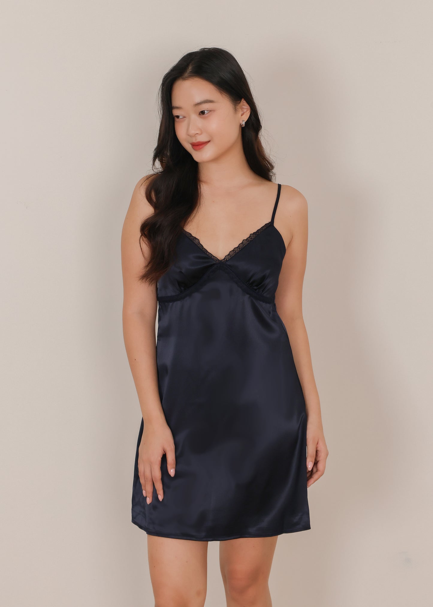 AIRE Minimal Lace Slip Dress (Champagne, Midnight)