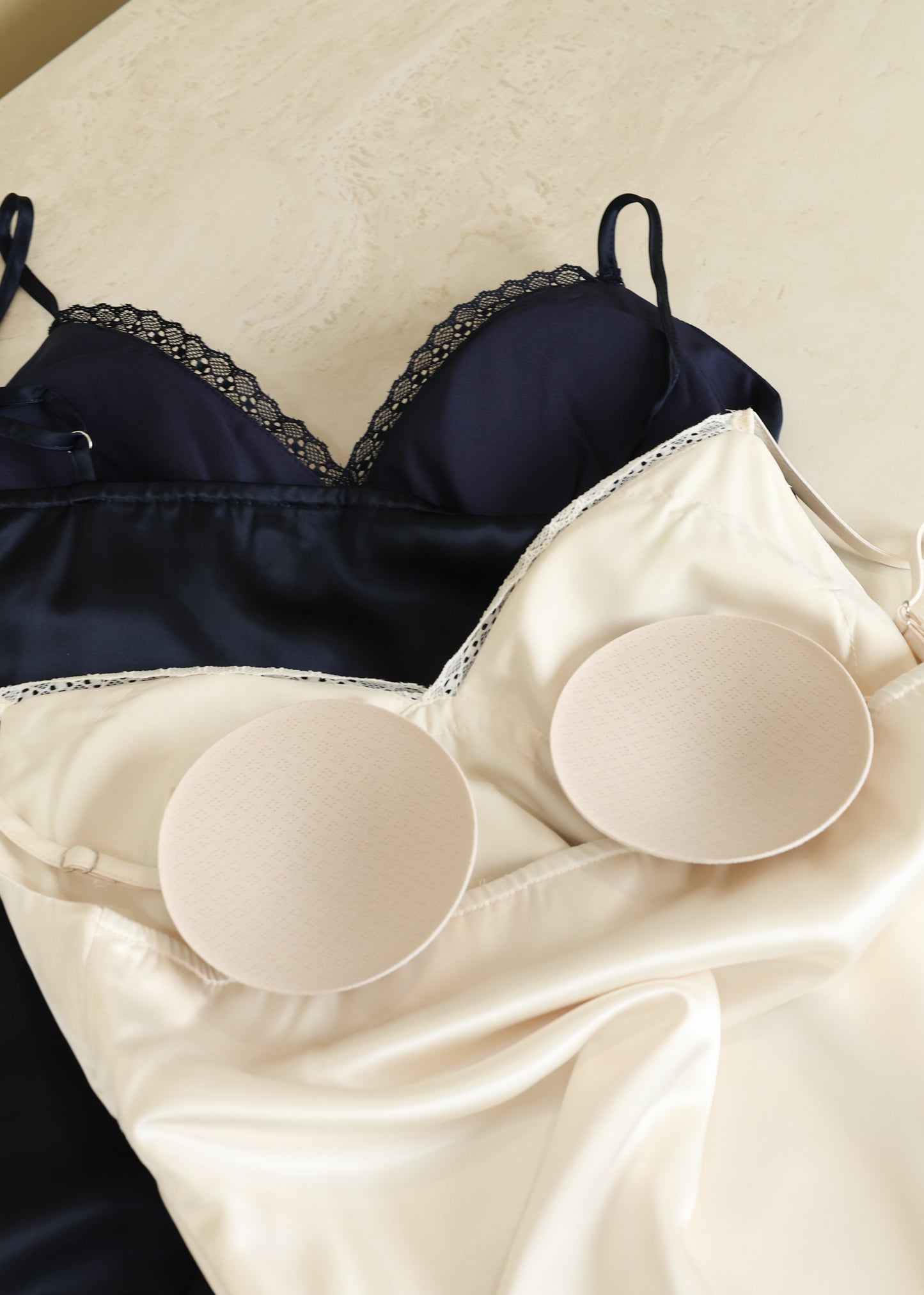 AIRE Minimal Lace Slip Dress (Champagne, Midnight)