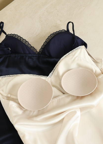 AIRE Minimal Lace Slip Dress (Champagne, Midnight)