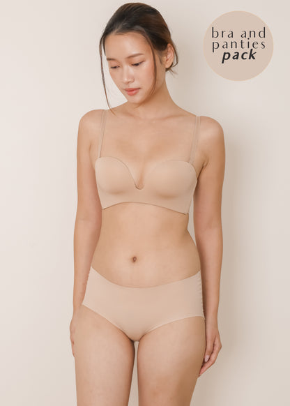Plunge Push-up Bra & Panties Pack (Nude)